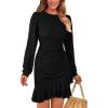 imagePRETTYGARDEN Womens Spring Fall Ruched Bodycon Mini Dress Long Puff Sleeve Ruffle Fitted Cocktail Party DressesBlack