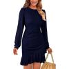 imagePRETTYGARDEN Womens Spring Fall Ruched Bodycon Mini Dress Long Puff Sleeve Ruffle Fitted Cocktail Party DressesNavy