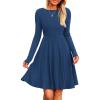 imagePRETTYGARDEN Womens Spring Fall Short Dress Ribbed Knit Crewneck Long Sleeve A Line Flowy Casual Elegant Going Out DressesDark Blue