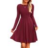 imagePRETTYGARDEN Womens Spring Fall Short Dress Ribbed Knit Crewneck Long Sleeve A Line Flowy Casual Elegant Going Out DressesWine Red