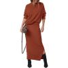 imagePRETTYGARDEN Womens Two Piece Matching Sweater Sets Knit Long Sleeve Pullover Tops Bodycon Long Maxi Skirts Fall OutfitsRust Red