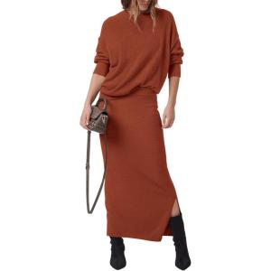 imagePRETTYGARDEN Womens Two Piece Matching Sweater Sets Knit Long Sleeve Pullover Tops Bodycon Long Maxi Skirts Fall OutfitsRust Red