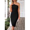 imagePRETTYGARDEN One Shoulder Dresses for Women 2025 Summer Ruched Mesh Asymmetrical Cocktail Wedding Guest Bodycon DressBlack