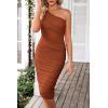 imagePRETTYGARDEN One Shoulder Dresses for Women 2025 Summer Ruched Mesh Asymmetrical Cocktail Wedding Guest Bodycon DressCaramel