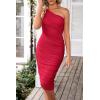 imagePRETTYGARDEN One Shoulder Dresses for Women 2025 Summer Ruched Mesh Asymmetrical Cocktail Wedding Guest Bodycon DressRed