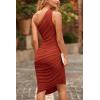 imagePRETTYGARDEN One Shoulder Dresses for Women 2025 Summer Ruched Mesh Asymmetrical Cocktail Wedding Guest Bodycon DressRust Red