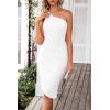 imagePRETTYGARDEN One Shoulder Dresses for Women 2025 Summer Ruched Mesh Asymmetrical Cocktail Wedding Guest Bodycon DressWhite