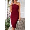 imagePRETTYGARDEN One Shoulder Dresses for Women 2025 Summer Ruched Mesh Asymmetrical Cocktail Wedding Guest Bodycon DressWine Red