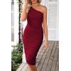 imagePRETTYGARDEN One Shoulder Dresses for Women 2025 Summer Ruched Mesh Asymmetrical Cocktail Wedding Guest Bodycon DressWine Red