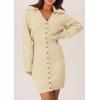 imagePRETTYGARDEN Sweater Dresses for Women 2025 Trendy Long Sleeve Button Down Short Spring DressBeige