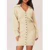 imagePRETTYGARDEN Sweater Dresses for Women 2025 Trendy Long Sleeve Button Down Short Spring DressBeige