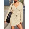 imagePRETTYGARDEN Sweater Dresses for Women 2025 Trendy Long Sleeve Button Down Short Spring DressBeige