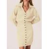 imagePRETTYGARDEN Sweater Dresses for Women 2025 Trendy Long Sleeve Button Down Short Spring DressBeige