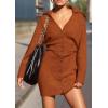 imagePRETTYGARDEN Sweater Dresses for Women 2025 Trendy Long Sleeve Button Down Short Spring DressBrick Red