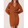 imagePRETTYGARDEN Sweater Dresses for Women 2025 Trendy Long Sleeve Button Down Short Spring DressBrick Red