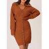 imagePRETTYGARDEN Sweater Dresses for Women 2025 Trendy Long Sleeve Button Down Short Spring DressBrick Red