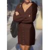 imagePRETTYGARDEN Sweater Dresses for Women 2025 Trendy Long Sleeve Button Down Short Spring DressCoffee