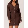 imagePRETTYGARDEN Sweater Dresses for Women 2025 Trendy Long Sleeve Button Down Short Spring DressCoffee