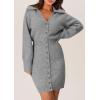 imagePRETTYGARDEN Sweater Dresses for Women 2025 Trendy Long Sleeve Button Down Short Spring DressGrey