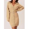 imagePRETTYGARDEN Sweater Dresses for Women 2025 Trendy Long Sleeve Button Down Short Spring DressKhaki