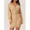 imagePRETTYGARDEN Sweater Dresses for Women 2025 Trendy Long Sleeve Button Down Short Spring DressKhaki