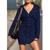 imagePRETTYGARDEN Sweater Dresses for Women 2025 Trendy Long Sleeve Button Down Short Spring DressNavy