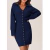 imagePRETTYGARDEN Sweater Dresses for Women 2025 Trendy Long Sleeve Button Down Short Spring DressNavy