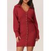 imagePRETTYGARDEN Sweater Dresses for Women 2025 Trendy Long Sleeve Button Down Short Spring DressRed
