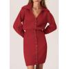 imagePRETTYGARDEN Sweater Dresses for Women 2025 Trendy Long Sleeve Button Down Short Spring DressRed