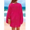 imagePRETTYGARDEN Womens 2025 Swimsuit Cover Ups Crochet Knit Bathing Suit Swimwear Summer Dresses Fashion Beach Vacation ClothesRose Red