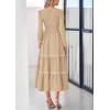 imagePRETTYGARDEN Womens Spring Midi Dress Fall Elegant Long Sleeve Smocked Flowy Boho Floral Wedding Guest Party DressesApricot