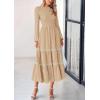 imagePRETTYGARDEN Womens Spring Midi Dress Fall Elegant Long Sleeve Smocked Flowy Boho Floral Wedding Guest Party DressesApricot