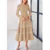 imagePRETTYGARDEN Womens Spring Midi Dress Fall Elegant Long Sleeve Smocked Flowy Boho Floral Wedding Guest Party DressesApricot