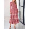 imagePRETTYGARDEN Womens Spring Midi Dress Fall Elegant Long Sleeve Smocked Flowy Boho Floral Wedding Guest Party DressesBean Paste Pink