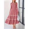 imagePRETTYGARDEN Womens Spring Midi Dress Fall Elegant Long Sleeve Smocked Flowy Boho Floral Wedding Guest Party DressesBean Paste Pink