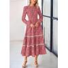 imagePRETTYGARDEN Womens Spring Midi Dress Fall Elegant Long Sleeve Smocked Flowy Boho Floral Wedding Guest Party DressesBean Paste Pink