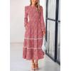 imagePRETTYGARDEN Womens Spring Midi Dress Fall Elegant Long Sleeve Smocked Flowy Boho Floral Wedding Guest Party DressesBean Paste Pink