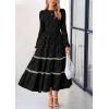 imagePRETTYGARDEN Womens Spring Midi Dress Fall Elegant Long Sleeve Smocked Flowy Boho Floral Wedding Guest Party DressesBlack