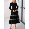 imagePRETTYGARDEN Womens Spring Midi Dress Fall Elegant Long Sleeve Smocked Flowy Boho Floral Wedding Guest Party DressesBlack