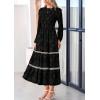 imagePRETTYGARDEN Womens Spring Midi Dress Fall Elegant Long Sleeve Smocked Flowy Boho Floral Wedding Guest Party DressesBlack