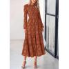 imagePRETTYGARDEN Womens Spring Midi Dress Fall Elegant Long Sleeve Smocked Flowy Boho Floral Wedding Guest Party DressesBrick Red