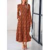 imagePRETTYGARDEN Womens Spring Midi Dress Fall Elegant Long Sleeve Smocked Flowy Boho Floral Wedding Guest Party DressesBrick Red