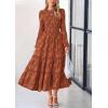 imagePRETTYGARDEN Womens Spring Midi Dress Fall Elegant Long Sleeve Smocked Flowy Boho Floral Wedding Guest Party DressesBrick Red