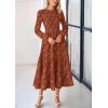 imagePRETTYGARDEN Womens Spring Midi Dress Fall Elegant Long Sleeve Smocked Flowy Boho Floral Wedding Guest Party DressesBrick Red