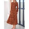 imagePRETTYGARDEN Womens Spring Midi Dress Fall Elegant Long Sleeve Smocked Flowy Boho Floral Wedding Guest Party DressesBrick Red