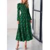 imagePRETTYGARDEN Womens Spring Midi Dress Fall Elegant Long Sleeve Smocked Flowy Boho Floral Wedding Guest Party DressesDark Green