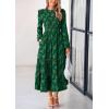 imagePRETTYGARDEN Womens Spring Midi Dress Fall Elegant Long Sleeve Smocked Flowy Boho Floral Wedding Guest Party DressesDark Green