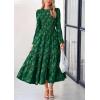 imagePRETTYGARDEN Womens Spring Midi Dress Fall Elegant Long Sleeve Smocked Flowy Boho Floral Wedding Guest Party DressesDark Green