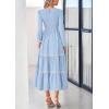 imagePRETTYGARDEN Womens Spring Midi Dress Fall Elegant Long Sleeve Smocked Flowy Boho Floral Wedding Guest Party DressesLight Blue