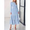 imagePRETTYGARDEN Womens Spring Midi Dress Fall Elegant Long Sleeve Smocked Flowy Boho Floral Wedding Guest Party DressesLight Blue